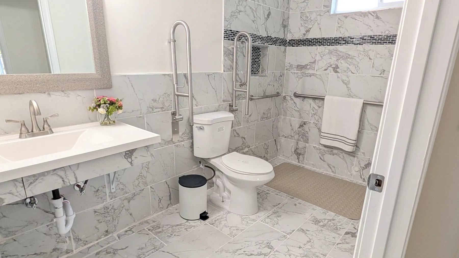 Accessible bathroom prepared for resident comfort and safety