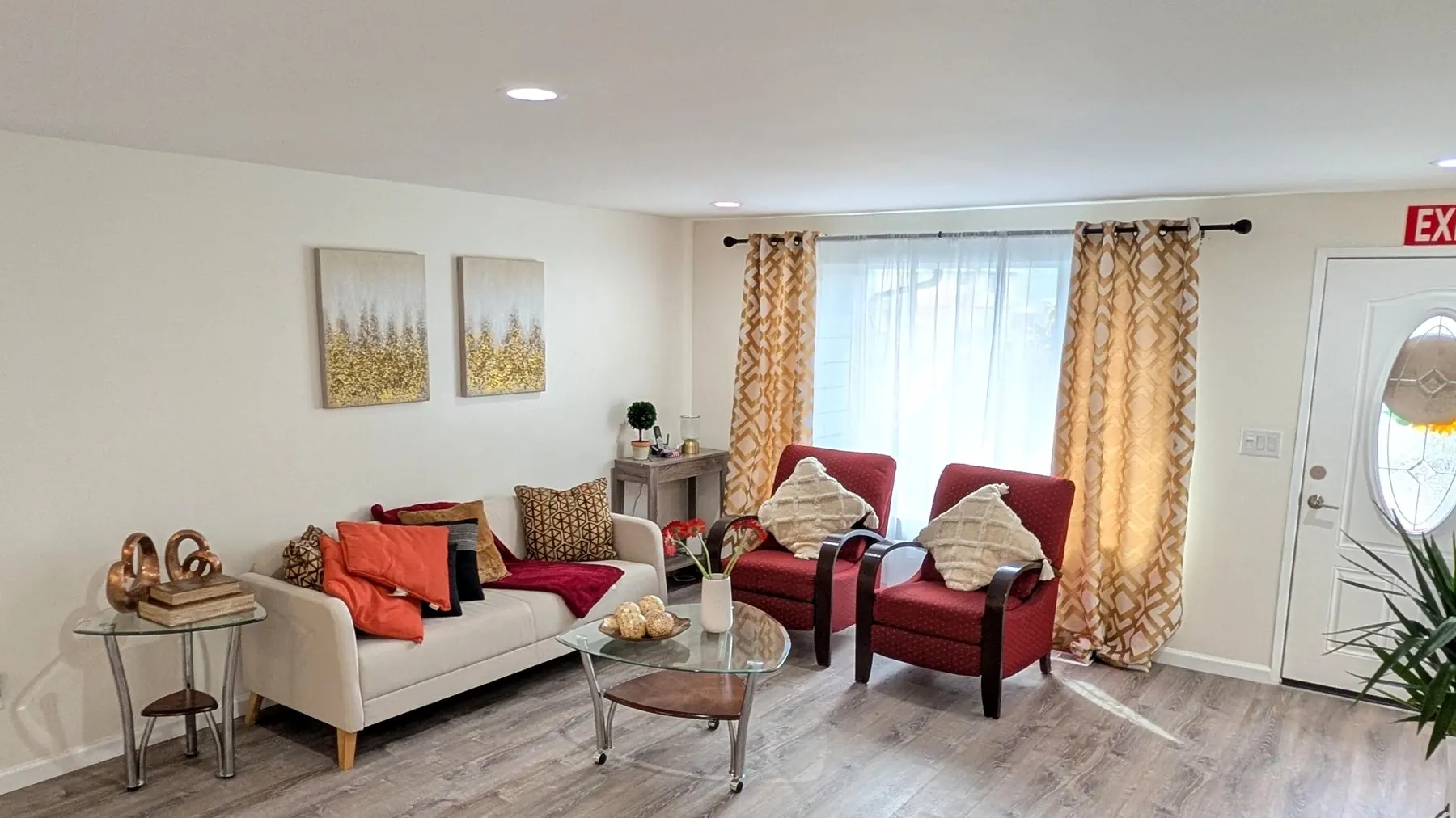 Bright shared living room at Rest Assured AFH adult family home